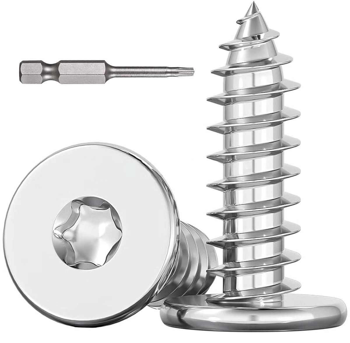 Houtschroeven M3x12mm, houtschroeven met plat hoofd, roestvrij staal A2 V2A, zelfborende torx schroeven, volledige schroefdraad, met schroevendraaierbit, voor houtverbindingen