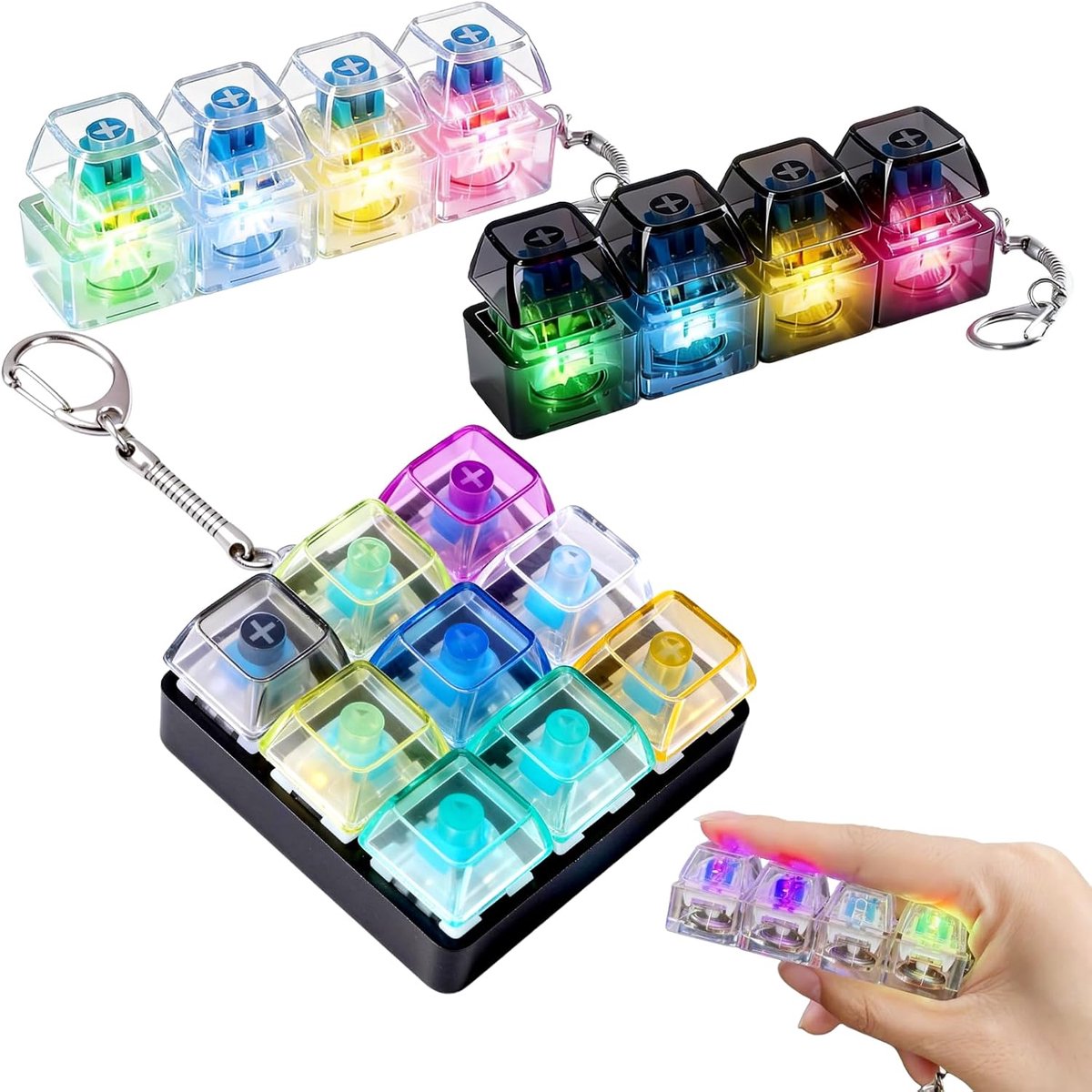 Toy Toetsenbord, anti-stress speelgoed voor volwassenen, met ledlicht, klikker, toetsenbord, sleutelhanger, stressverminderend speelgoed, 3 stuks