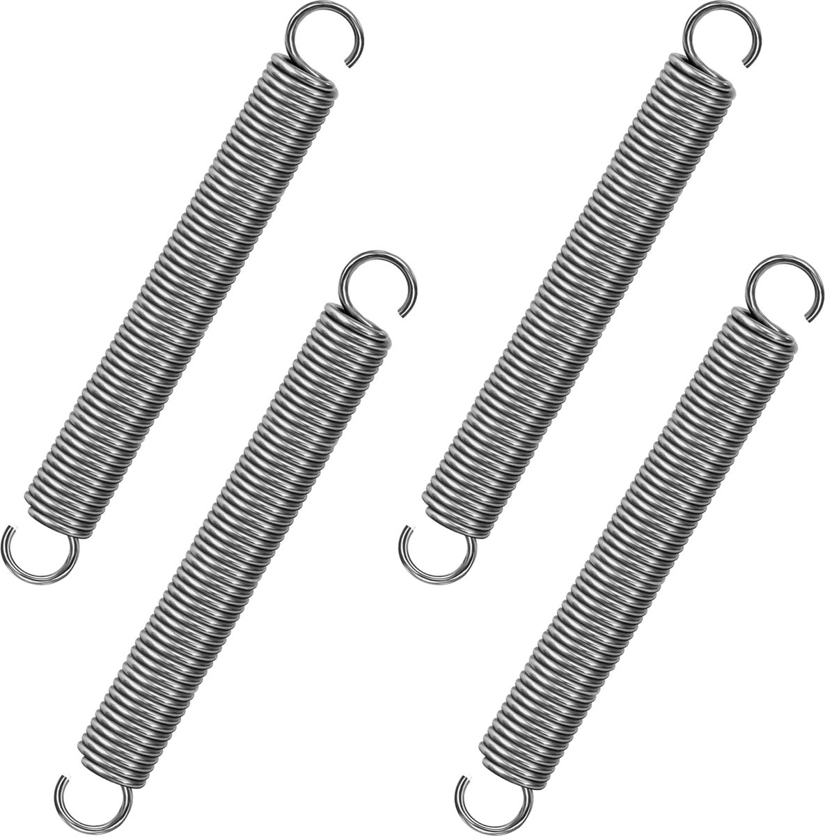 Trekveren met haak, roestvrij staal, spanveer, trekveer, 80 mm, buitendiameter 10 mm, draaddiameter 1,2 mm, maximale trekkracht 3,2 kg, 1,2 x 10 x 80 mm, 4 stuks