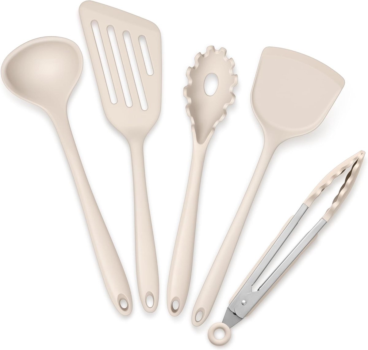 Keukengerei, set van 5 stuks, kaki, siliconen keukenhulp, kookbestekset, hittebestendige keukenset met spatel, voor koken en bakken, gezond en anti-aanbaklaag, vaatwasmachinebestendig
