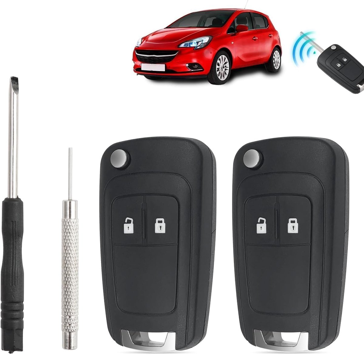2 stuks autosleutelbehuizing met 2 knoppen, compatibel met Chevrolet Aveo Matiz Cruze Captiva Spark Orlando Trax Opel Vauxhall Astra Insignia Zafira Vectra Adam Kaskada Corsa Karl Meriva