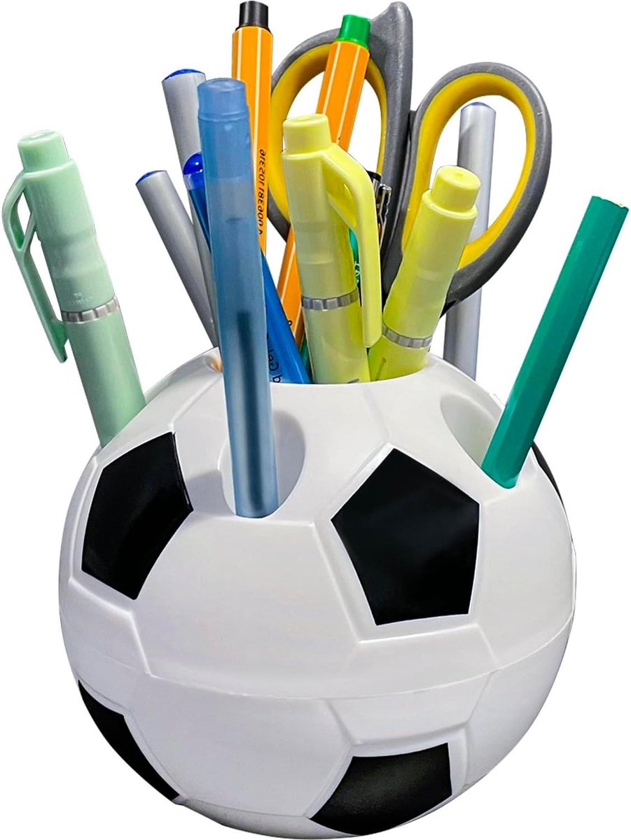 Pennenhouder Voetbal - Bureau Organizer - Bureau Organiseren - 5 Openingen - 11 cm diameter - Wit Zwart