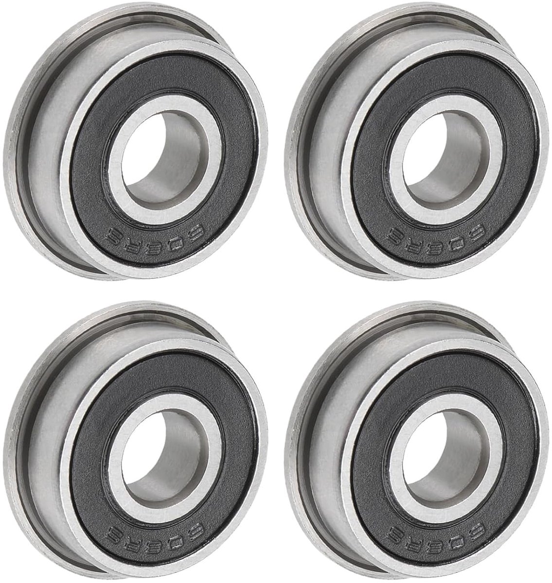 Lagers, 8 x 22 x 7 mm, dubbel verzegeld, chroom, staal, flens, 4 stuks