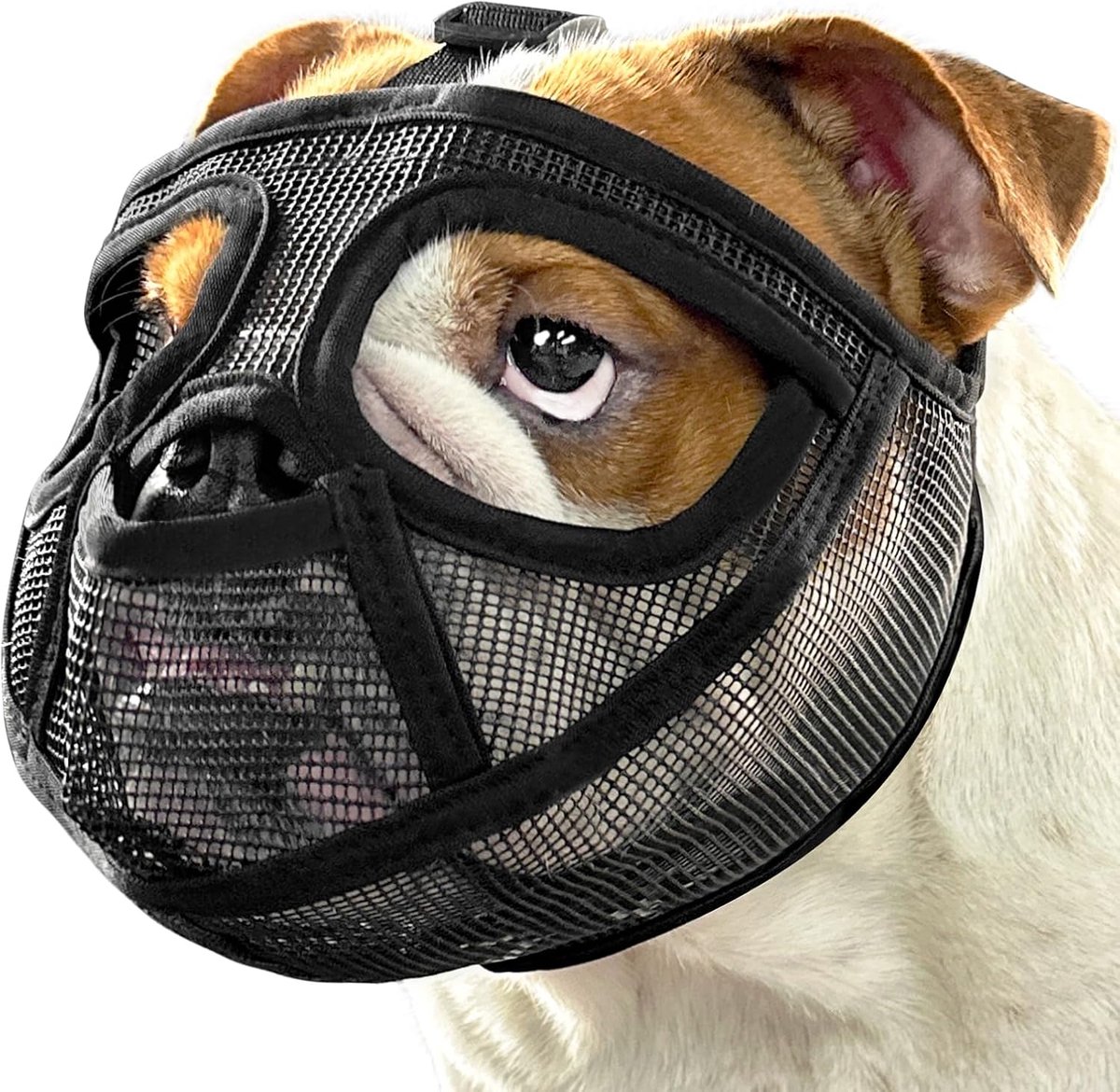 Korte snuit hondenmuilkorf voor Franse bulldog met volledig broekontwerp om bijten te voorkomen, zachte mesh hondenmuilkorf voor Shih Tzu mopshond Engelse bulldog voor verzorging en wandelen,