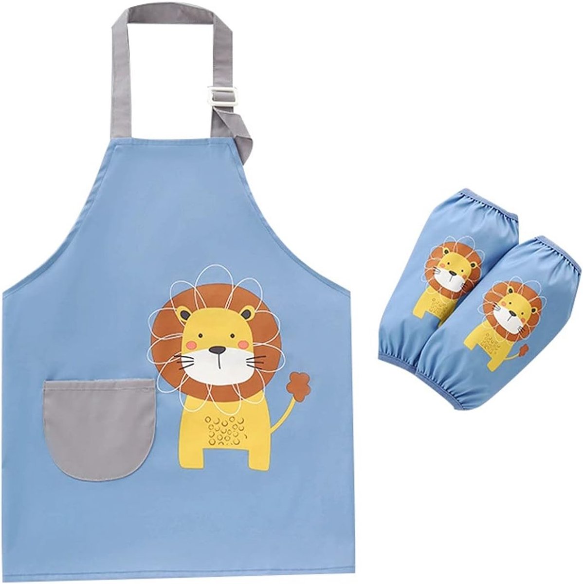 Verstelbare waterdichte kinderschort en oversleeve set, blauwe kinder keukenschort met zak voor jongens voor school koken, gebak, schilderen, tuinieren schort