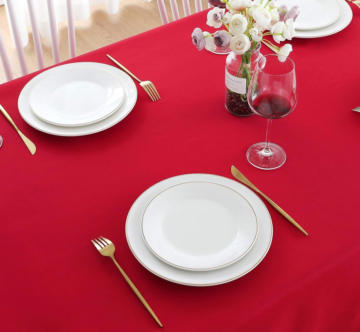 Rechthoekig tafelkleed, 140 x 300 cm, 250 g/m², Rood tafelkleden van katoenmix, voor 8-10-zits tafel, linnen tafelkleed, ideaal voor Kerstmis, feesten, Halloween en elke gelegenheid