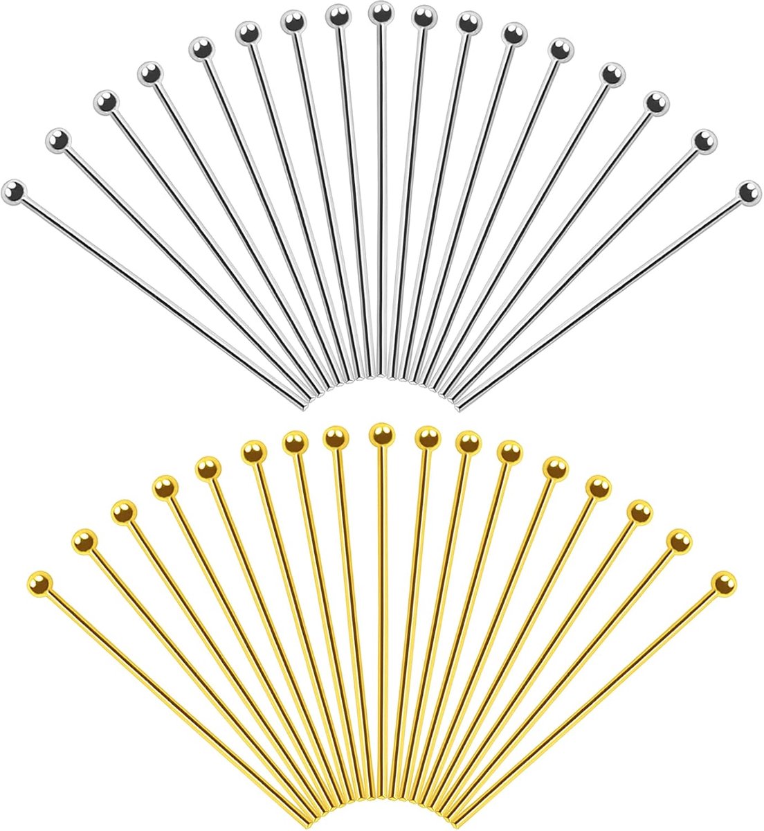 200 stuks 30 mm Messing Klinknagels Kogelkop Rechte Pennen Goud Zilver Kogelkopstift Hoofdspelden voor Oorringen Halskettingen Hangers Sieraden Maken