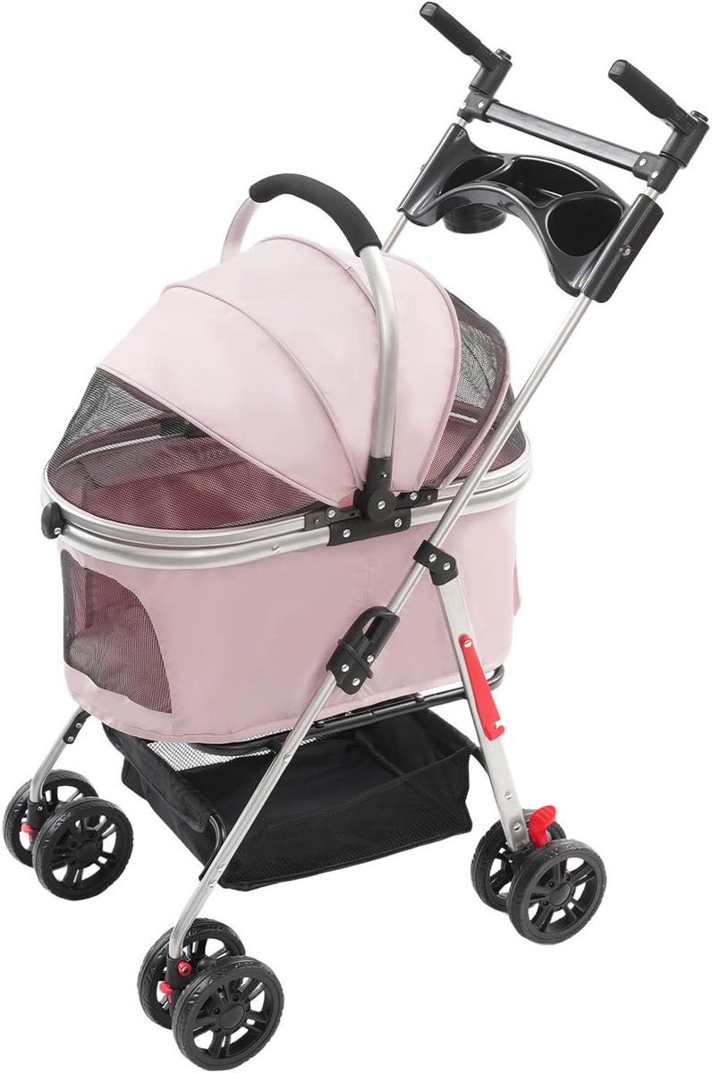 Hondenbuggy Opvouwbaar - Dierenkar Reizen - Comfortabel Uitje - Afneembare Draagtas - 60 x 33 cm - Sakura Roze