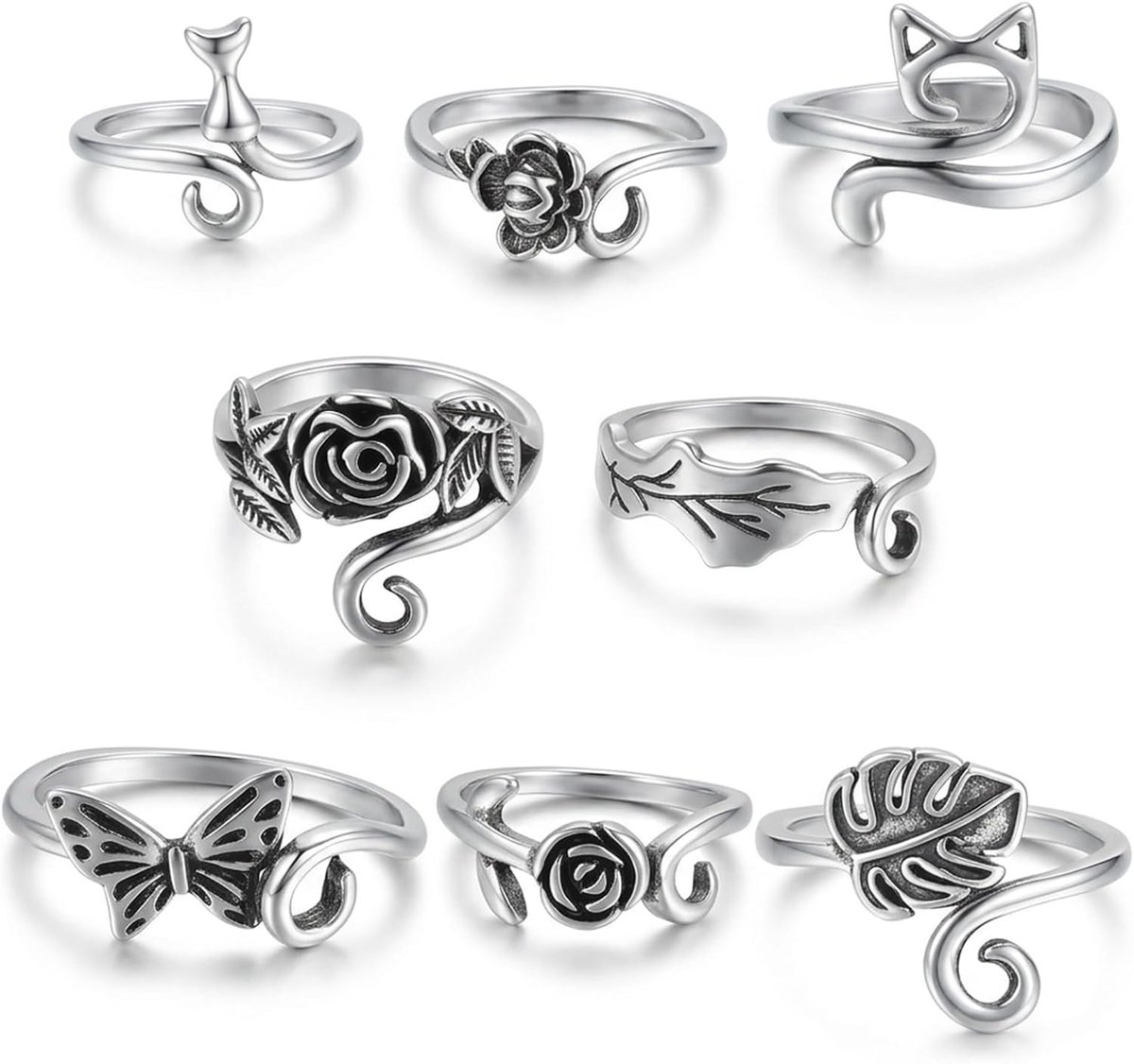 8 STKS Verstelbare Haak Spanring Voor Vinger Zilver Garen Spanringen Voor Ambachten Haken Liefhebbers Moeder Oma Geschenken Essentiële Haak Accessoires