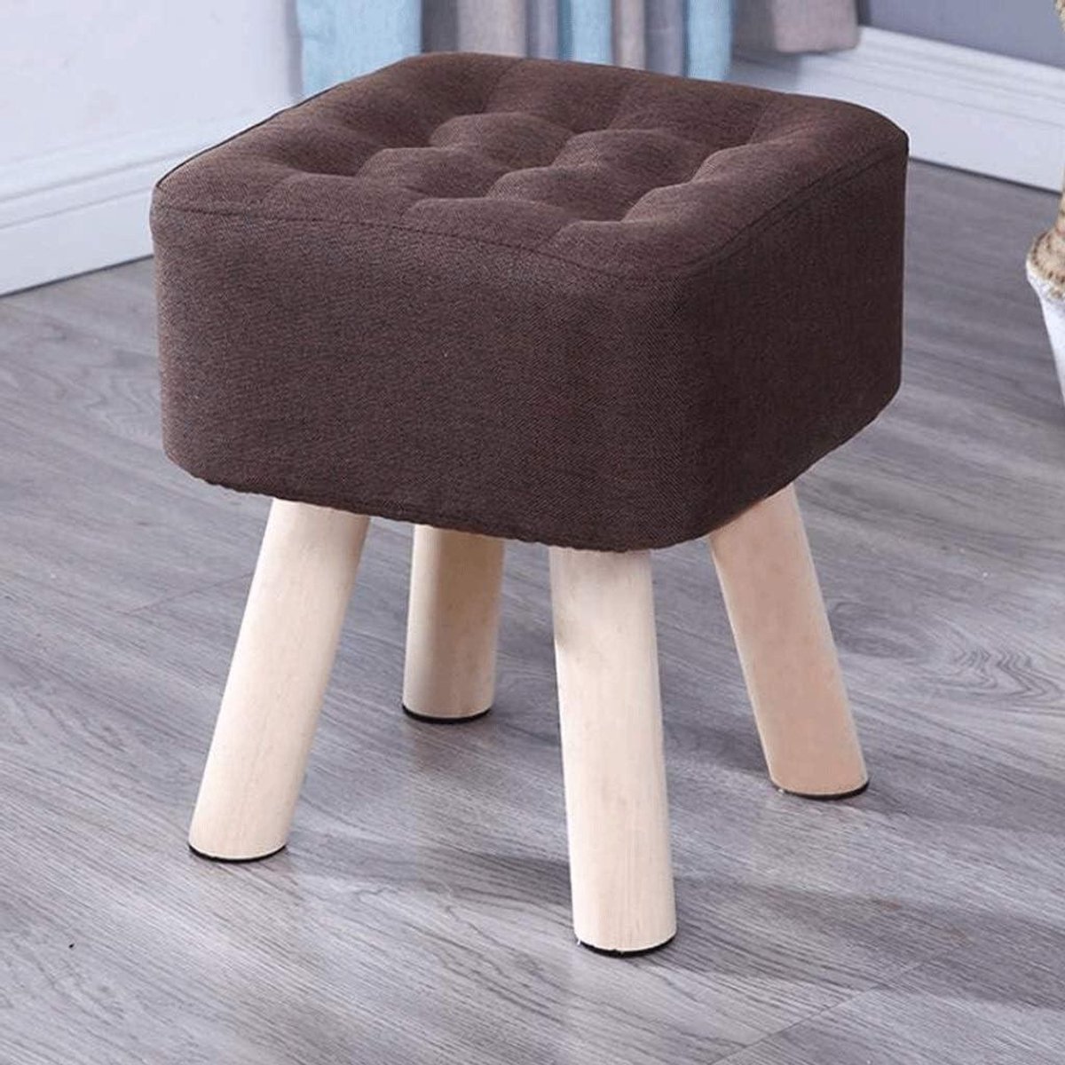 Voetenbank - Poef Stoel Kruk - Ontspanning Zitten - Met Houten Poten - 29x29x35cm - Bruin