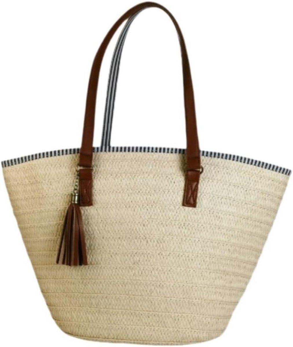 Strandtas Woven Bag - Rieten Tas Hobo - Zomerse Uitjes - Handgemaakt Stijlvol - 53 x 15 x 35 cm