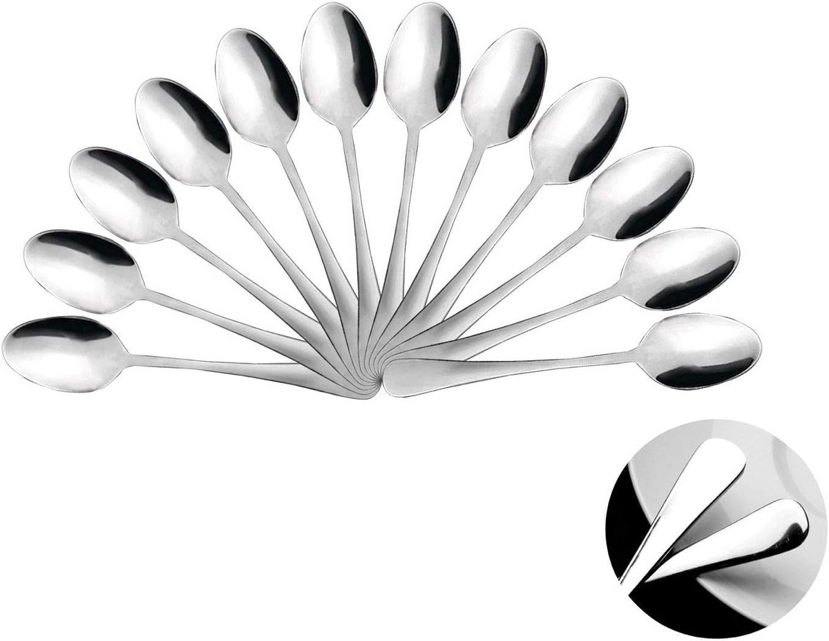 Spoon - Set van 12 koffielepels van roestvrij staal, 12,5 x 2,6 cm
