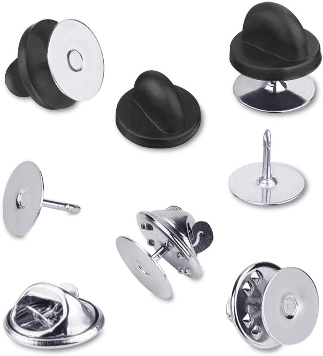 60 Paar Tie Tack Pin Backs Met Blanco Pinnen - 30 Sets Metalen Vlinder Cluth Bewaarders & 30 Sets PVC Rubberen Backing Houder Cap