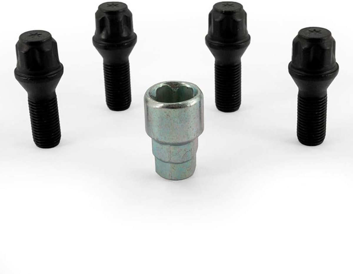 Wielslotenset M14x1.50x28mm konisch Zwart - 4 slotbouten incl. adapter
