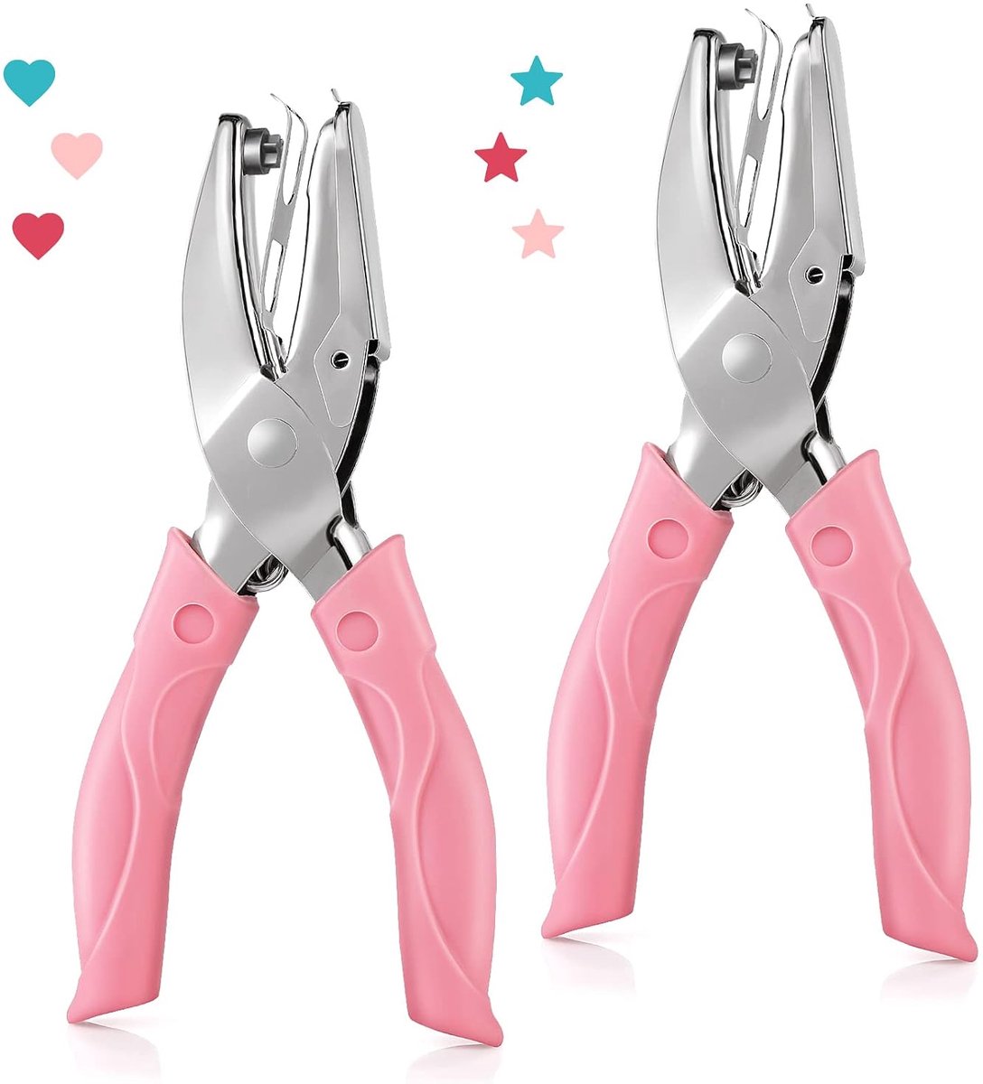 2 stuks hartvormige papieren perforator metalen enkele handheld papieren ponser, stervormige perforator met zachte handgreep voor doe-het-zelf knutsellabels kleding ticket plakboek gereedschap (hart