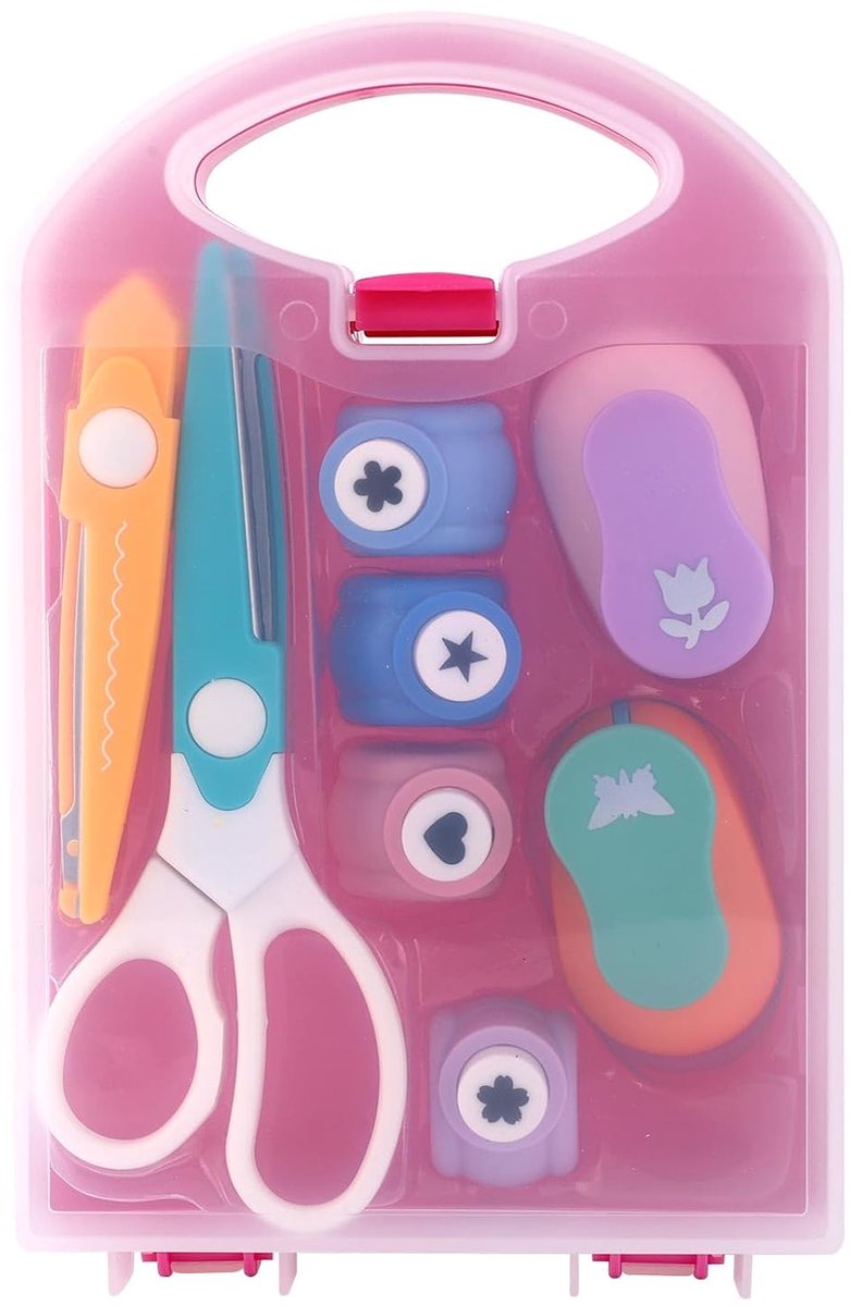 8st Craft Hole Punch Shapes Set voor Kinderen, Creative Kids DIY Puncher Craft Set met Schaar Bloem Ster Vlinder Hart Scrapbookpapier Perforaties Gat voor Kinderen Doe-Het-Zelfprojecten Cadeau