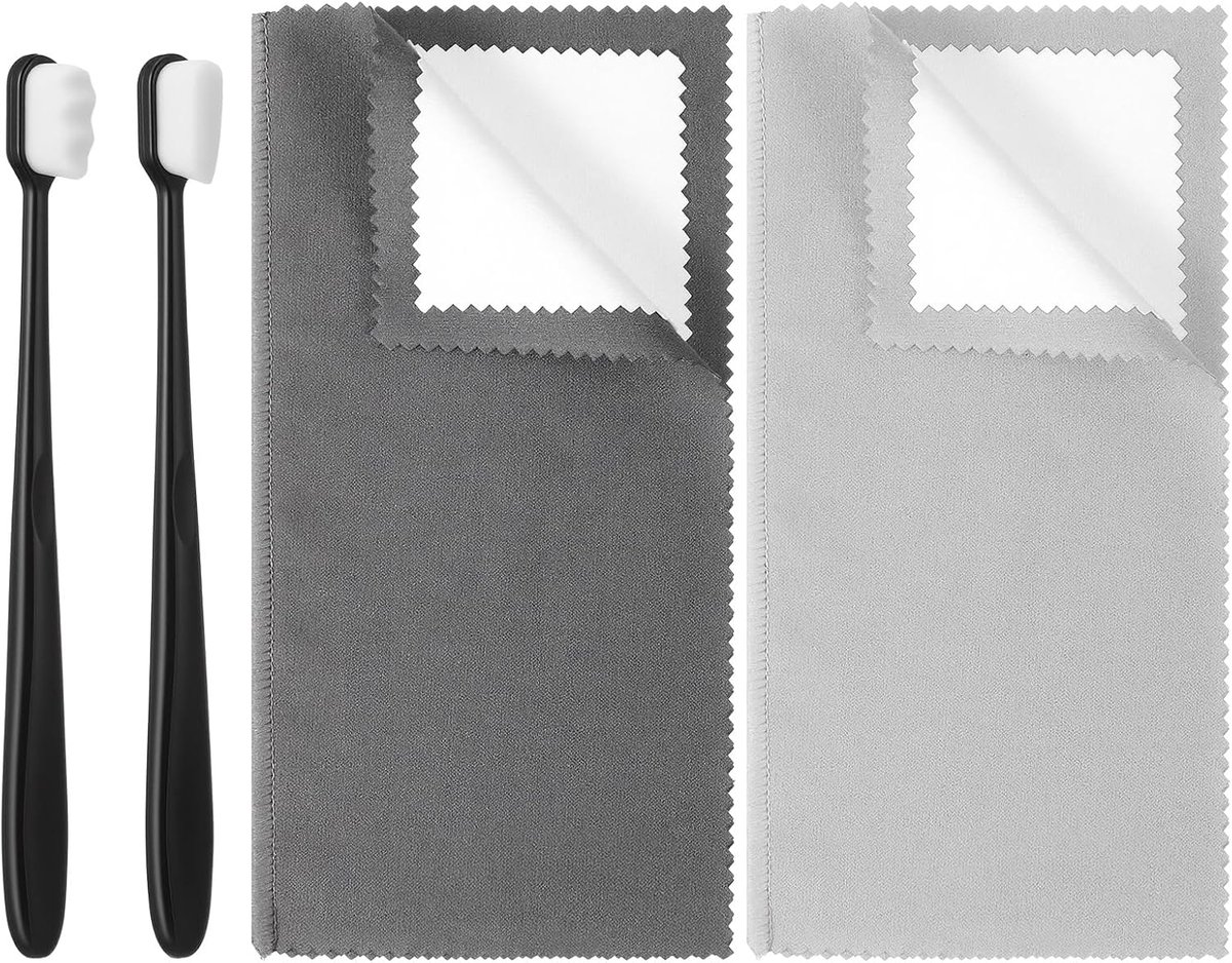 2 stuks zilverpoetsdoek voor sieraden Polijstdoek Zilverdoek voor sieradenreiniging Reiniger Zilverpoetsdoek Met 2 stuks zachte borstels