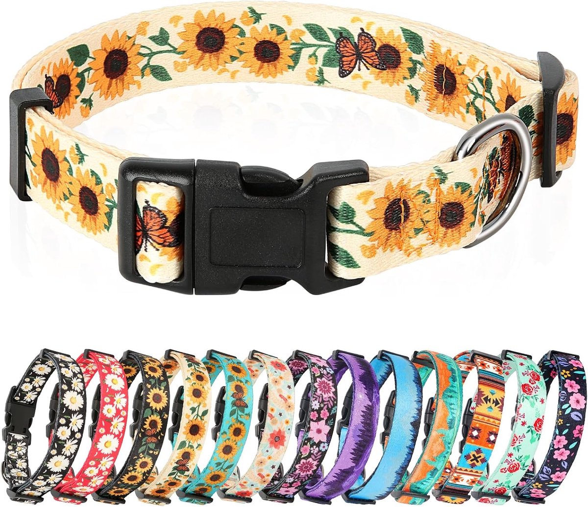 Hondenhalsband Klassiek Patroon Halsbanden Zacht Verstelbaar Comfortabel Wandelen en Training Halsband voor Puppy Kleine Middelgrote en Grote Honden, Zonnebloem Geel, M