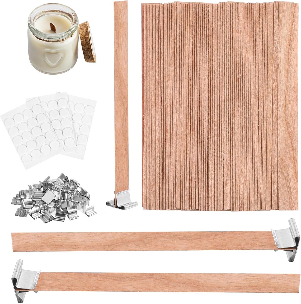 Lonten van 13 cm, bastlonten voor het maken van kaarsen, natuurlijke rookvrije houten kaarslont met ijzeren standaardhouder voor DIY handgemaakte slaapkamer en woonkamer kaarsen maken