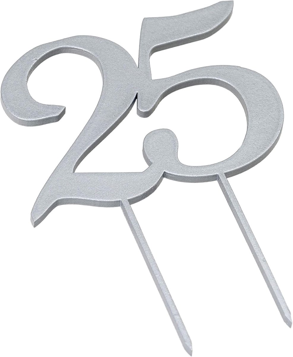 Houten taarttopper, 25 verjaardag, zilver, 12 x 17 cm, 2