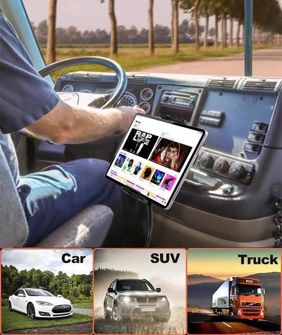 Auto Stoel Rail Tablet Houder, Vrachtwagen Tablethouder - Car Seat Rail Tablet Holder mit Zwanenhals Metalen Arm, voor iPad Pro Air Mini, iPhone, Galaxy Tab, Lenovo, Telefoon, 4-13" — afbeelding 2