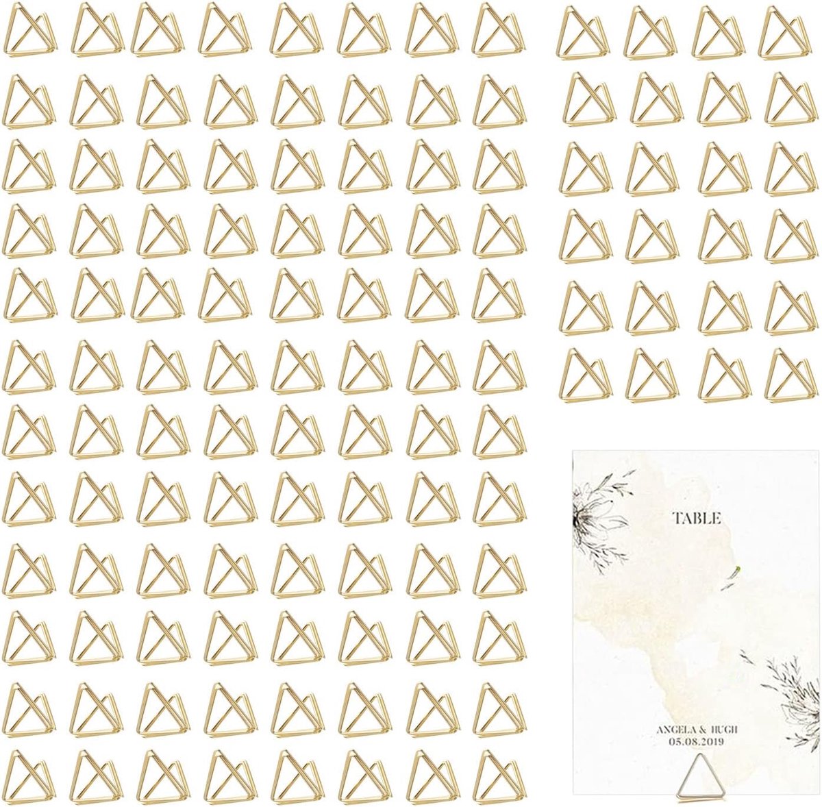 120 stuks tafelkaarthouders, driehoekige tafelnummerhouders voor bruiloft, tafelnummers, foto's voor verjaardag, feest, kantoor, naam (goud)