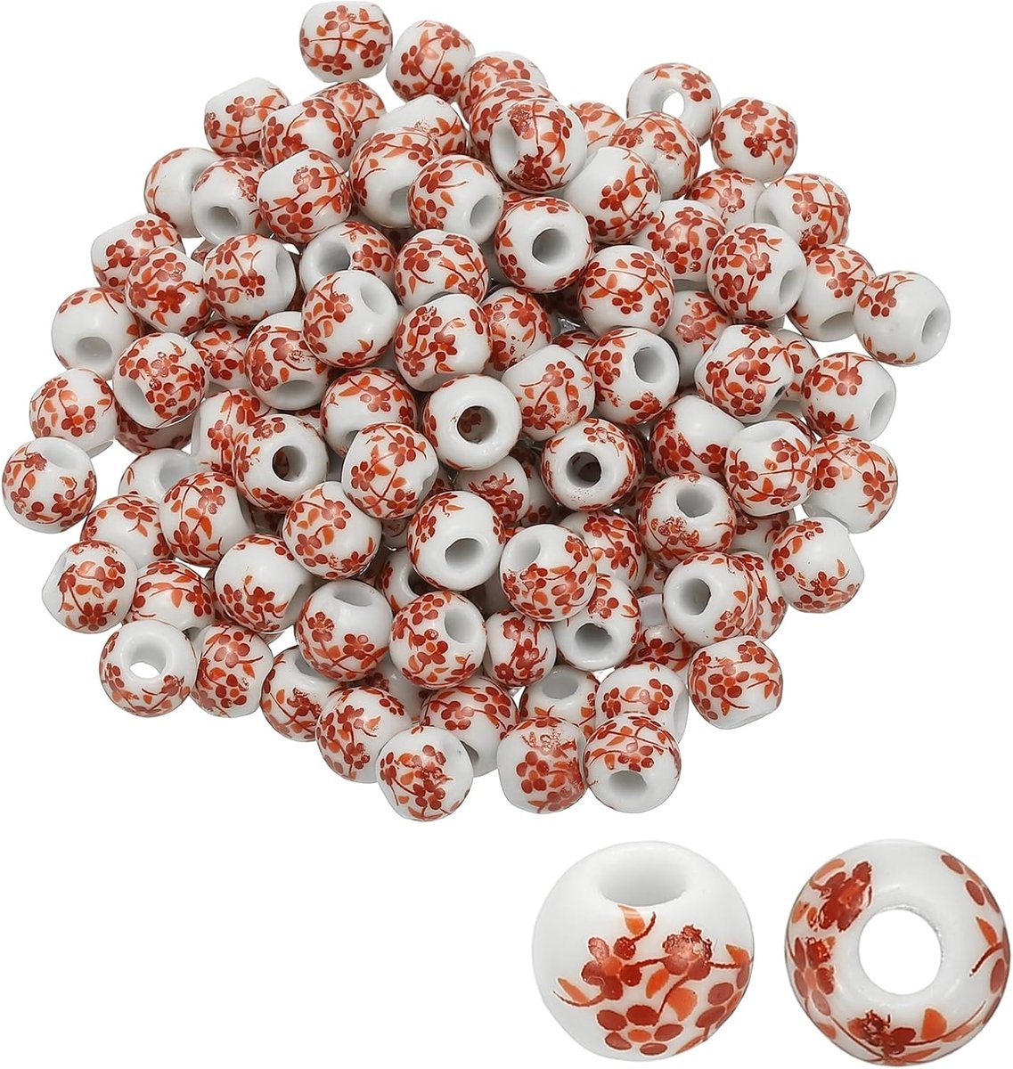 Kralen voor het maken van sieraden, 8mm bloem bedrukte porseleinen kralen, handgemaakte beglazing kralen benodigdheden voor oorbel ketting armbanden doe-het-zelf ambachten