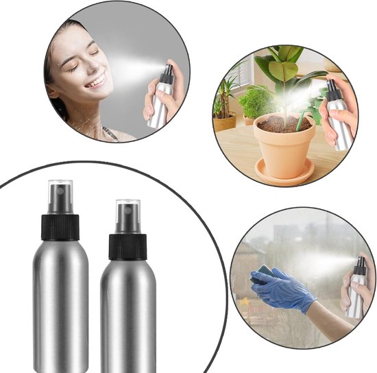 5 Stuks Kleine Sprayfles 50ml, Aluminium Verstuiver, Lege Sprayflessen om te Vullen, Spray Fles Pompfles voor Cosmetica Vloeistof Etherische Oliën, met 2 Trechters, 1 Sticker — afbeelding 3