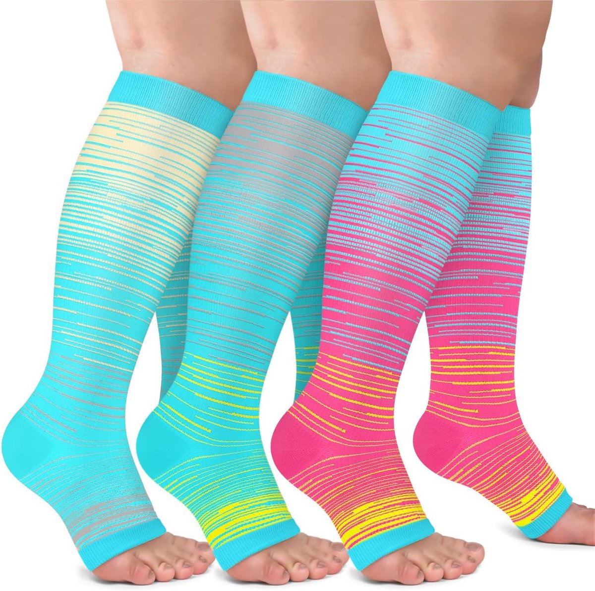 Compressiekousen voor dames en heren, 15-20 mmHg trombosekousen, open punt, gegradueerde ondersteuning, steunkousen, kniekousen voor vliegen, hardlopen, sport, reizen