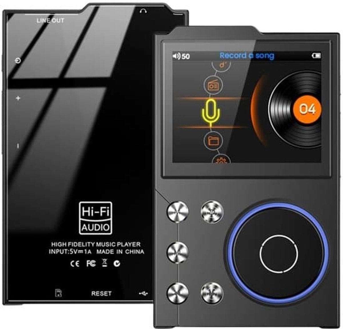 MP3-speler met Bluetooth en FM-radio, zwart met 16 GB intern geheugen.