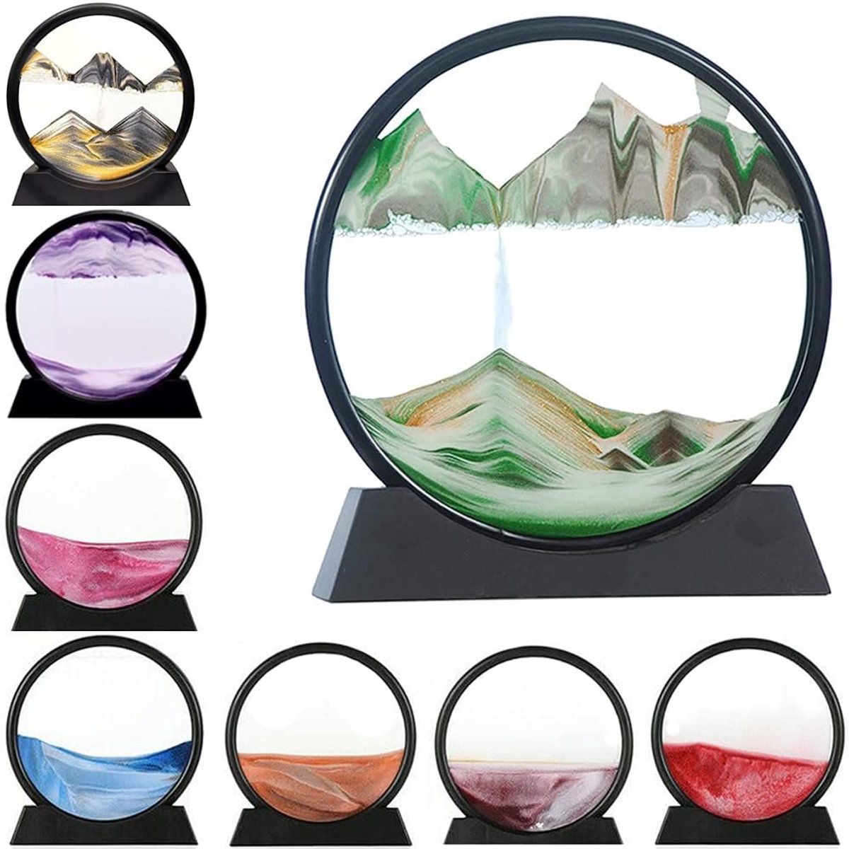 Zand Schilderij - Bewegend Kunst Foto 3D Rond Glas Diepzee Landschap in Beweging Display Flödande Sandmålning (7 Inch, Groente)