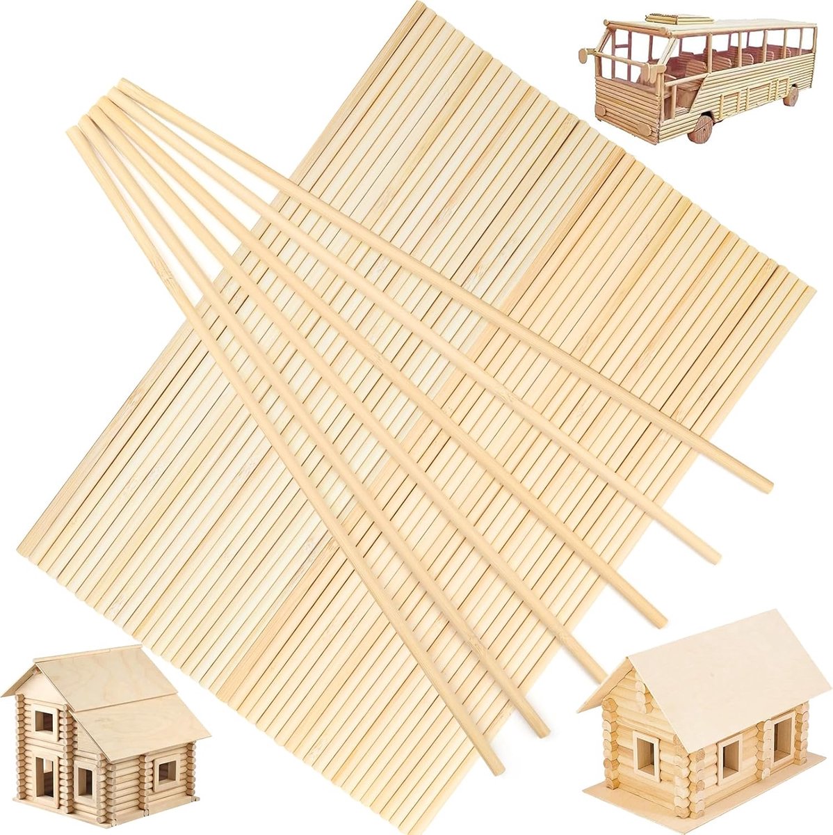 Set van 50 staven van natuurlijk hout, ruw (300 mm x 5 mm)
