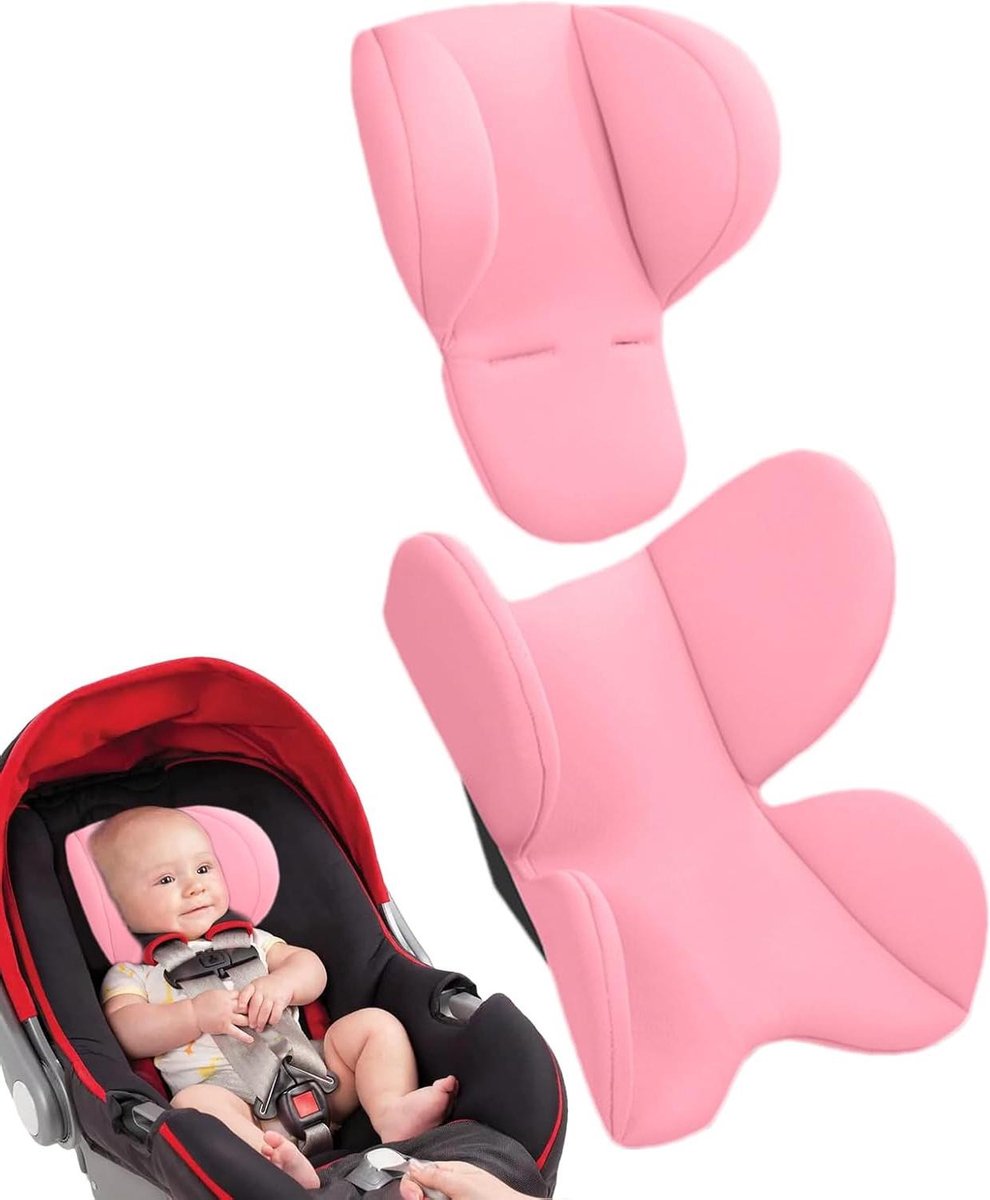 Autostoel Inzetstuk - Baby Kussen - Comfortabel Reizen - Verstelbaar Ontwerp - 47 x 35 cm - Roze