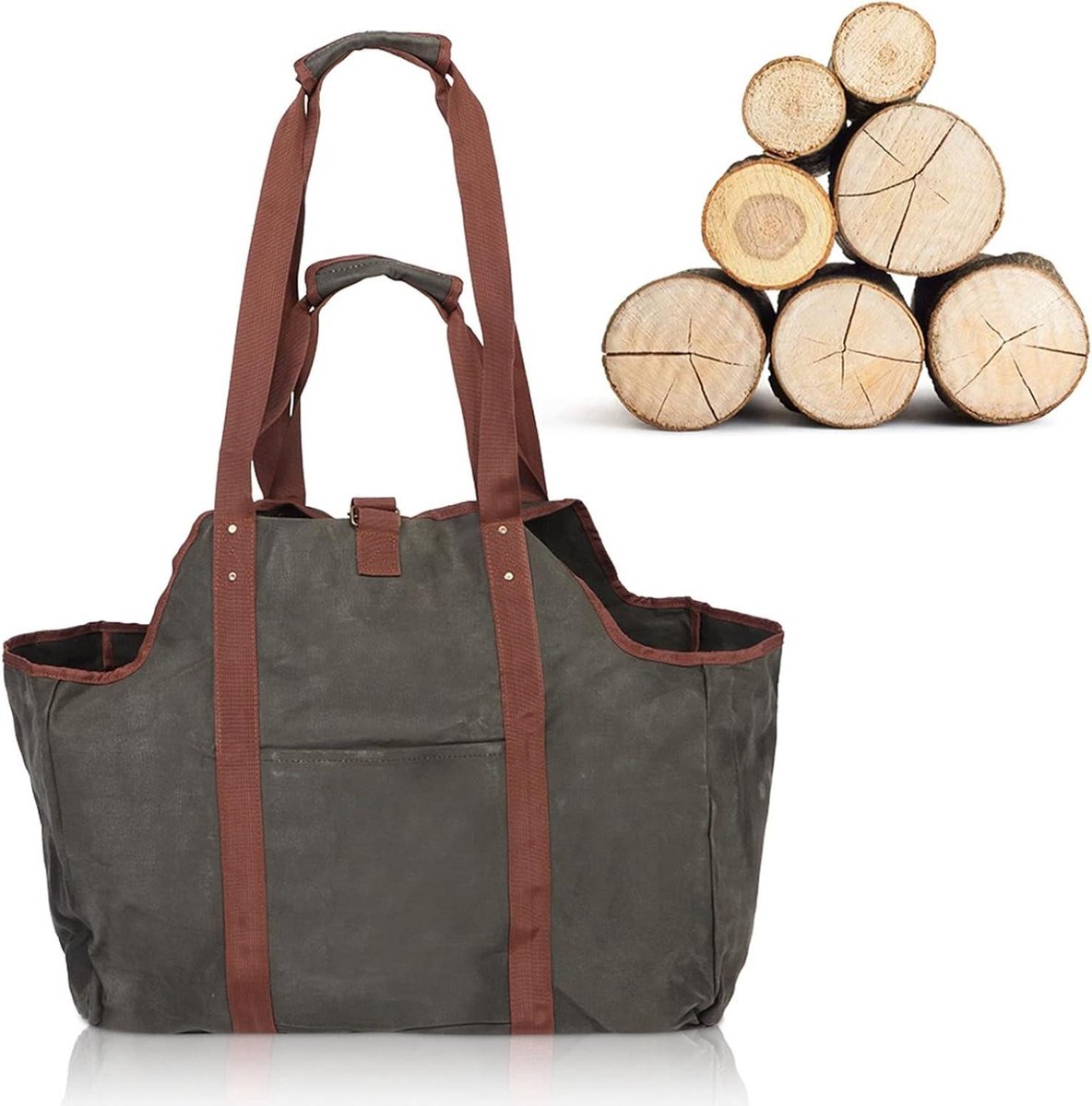 Brandhout Tas - Draagtas Opbergtas - Haardhout Opslag - Opvouwbaar Ontwerp - 58x26.5x67cm - Bruin