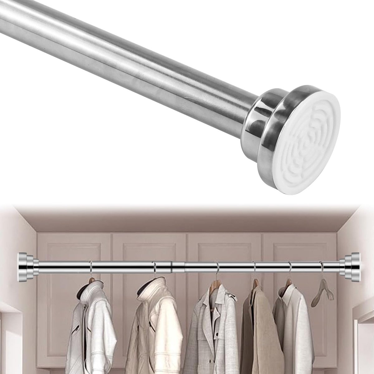 SnelShoppen - Telescopische Kledingstang Zonder Boren - Verstelbare Douchegordijnstang 38-58 cm - Roestvrijstalen Uitschuifbare Gordijnstang voor Badk