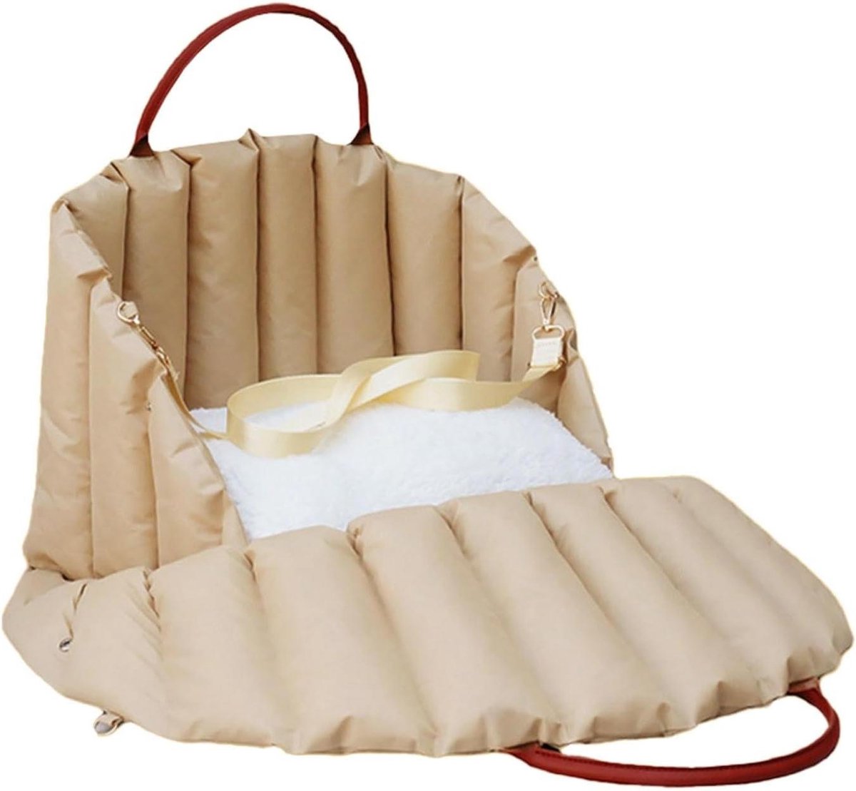 Hondenautostoel - Reisbed Huisdier - Veilig Reizen - Veiligheid Riemen - 35 x 25 x 20 cm - Kaki