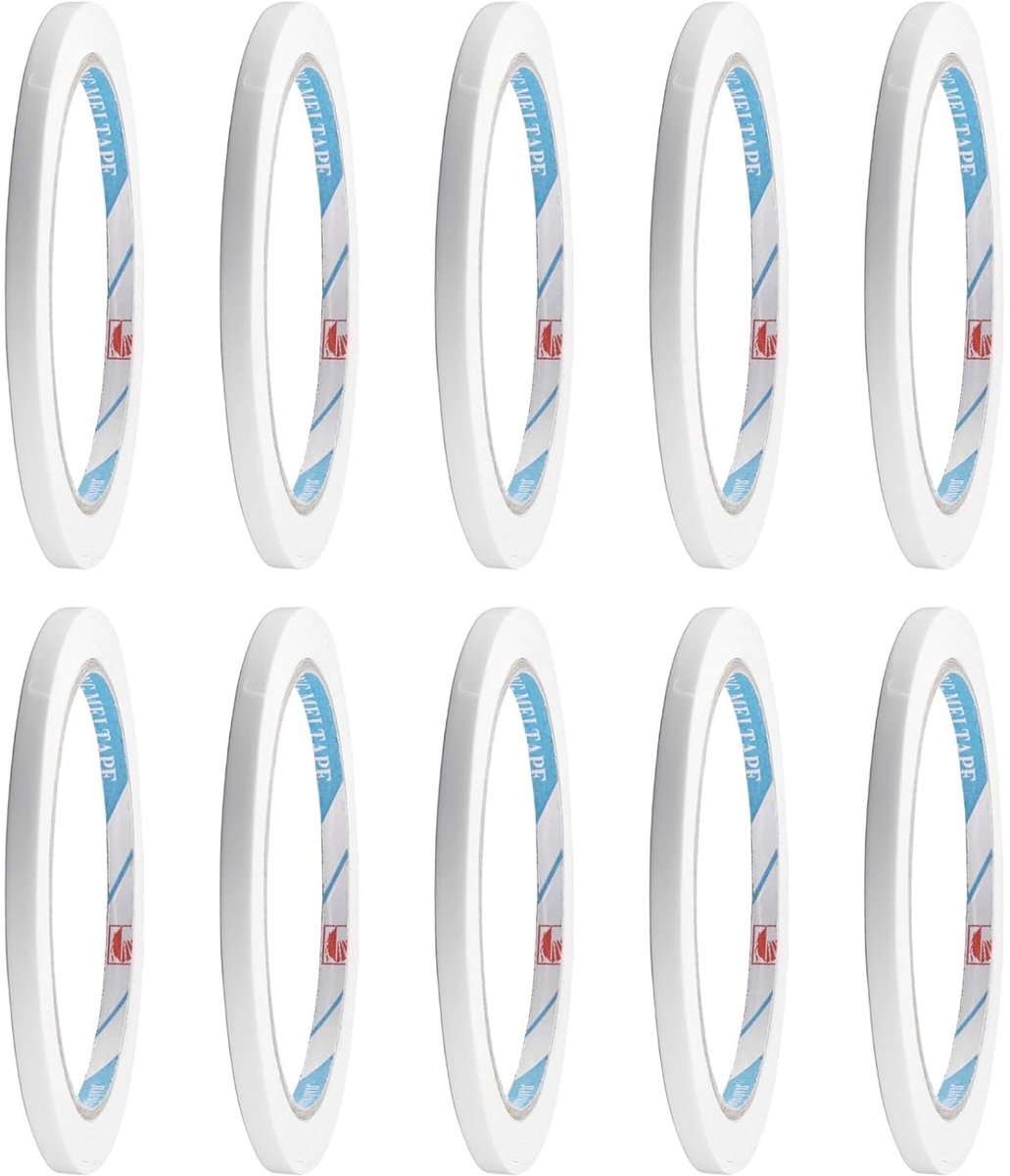 Dubbelzijdige Plakband, Wit, 10 Rollen, 5 mm x 15 m, Dunne Plakband voor Creatieve Projecten, Scrapbooking en Cadeauverpakking, Sterke Hechting en Veelzijdig Gebruik