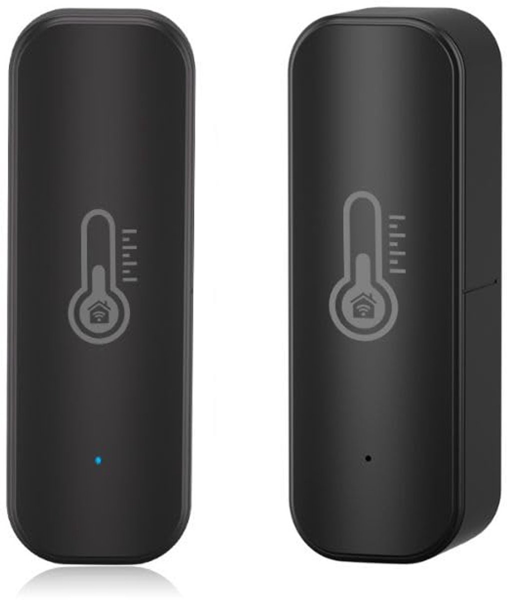 SnelShoppen - Wifi Temperatuurvochtigheidssensor Tuya 2xAAA Zwart | App-alarm, Meetverloop, XLSX Export | Compact 72x25x20 mm, Ideaal voor Huis, Tuin