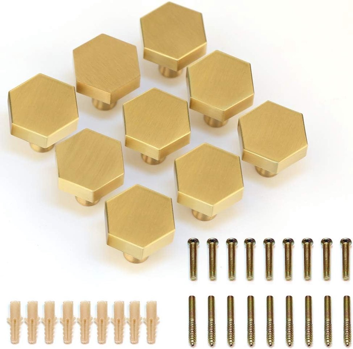 Kastdeurgrepen van massief messing in gouden hexagonvorm voor keukenkasten en kledingkasten, 9 stuks