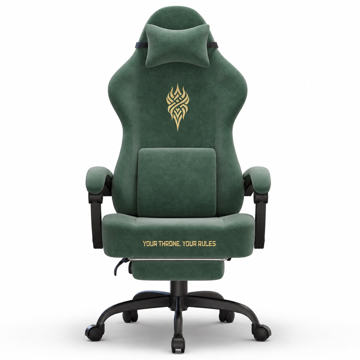 Arvioo Gaming Stoel - Groen - Met voetsteun - Massage lendenkussen - Fluweelstof