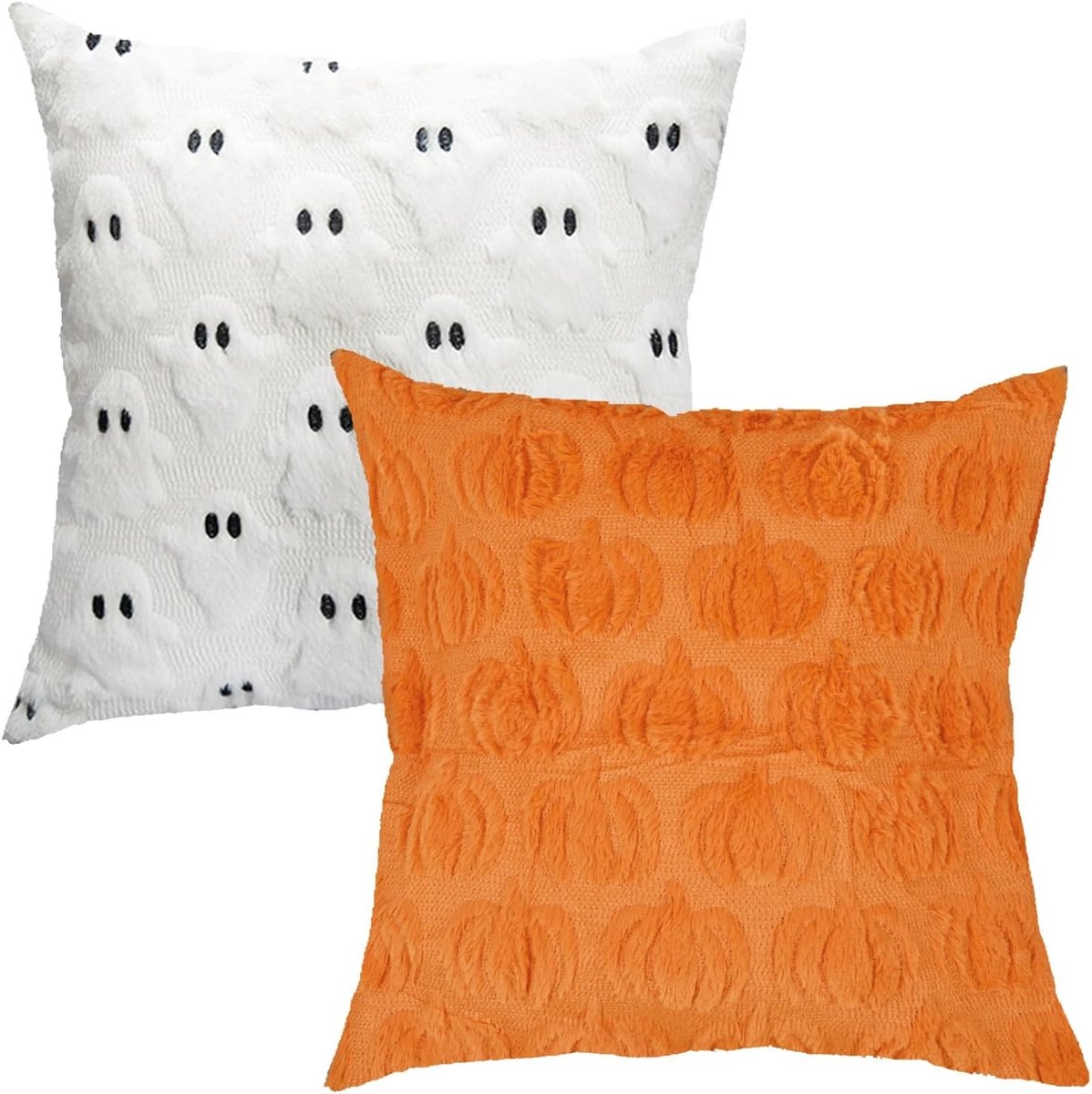 Decoratieve Halloween Kussenhoezen 45x45 cm met Geest en Pompoen - Set van 2 voor Bank, Slaapkamer en Huisdecoratie