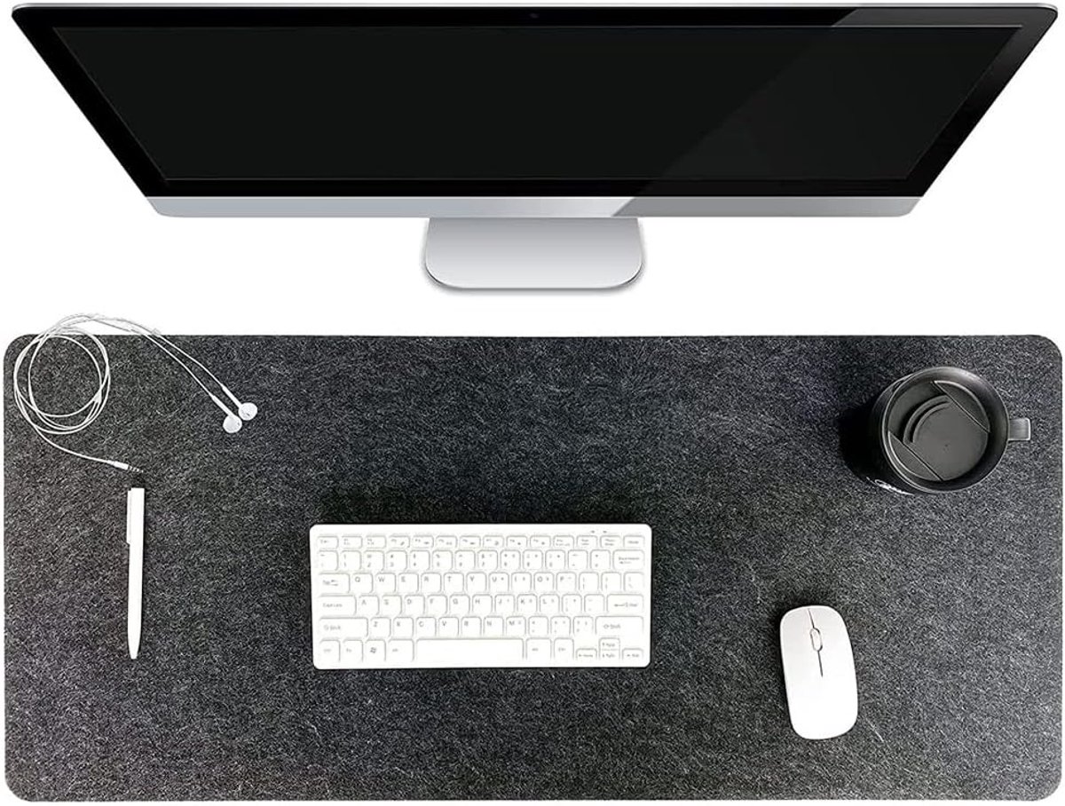 Minimalistische Vilt Bureau Onderlegger - Beschermende Computer Mat voor Toetsenbord en Muis - 90x40cm (Donkergrijs) - Antislip en Duurzaam