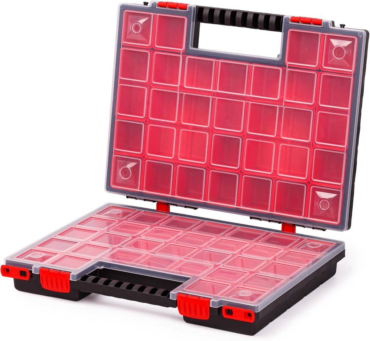 SnelShoppen - Dubbelzijdige Assortimentsdoos 399 x 303 x 100 mm met 42 Inzetdozen, Stabiele Accessoirebox voor Kleine Onderdelen, Schroefbox voor Werk