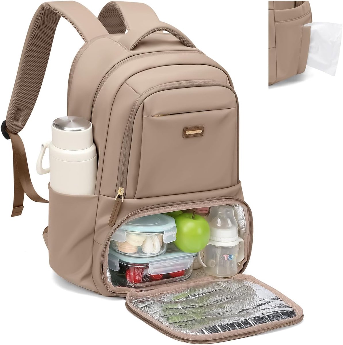 Thijox - Draagbare Laptoprugzak voor 16 inch Laptop met Isolatie Lunchvak, Thermische Rugzak voor School, Kantoor, Picknick en Reizen, Champagne