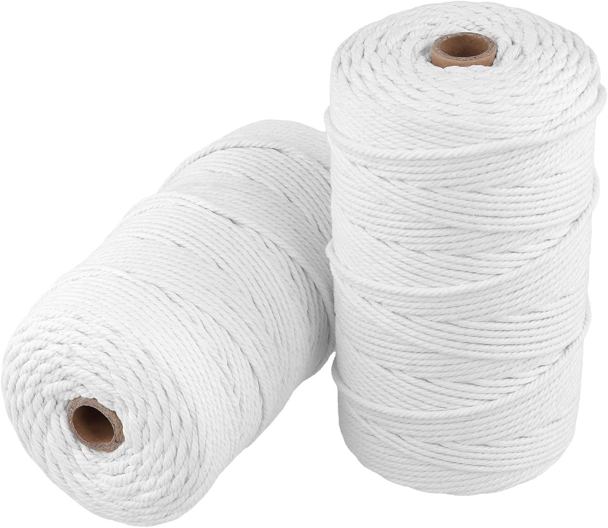 Katoenen touw 2 rollen x 200 m, 3 mm wit koord voor macramé, ambachten en tuinieren, ideaal voor decoratie en DIY-projecten