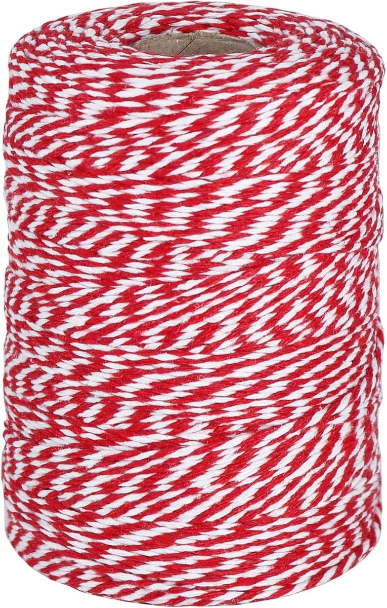 200 m rood-wit touw, perfect voor bakken, vlees serveren, knutselen en kerstcadeaus inpakken