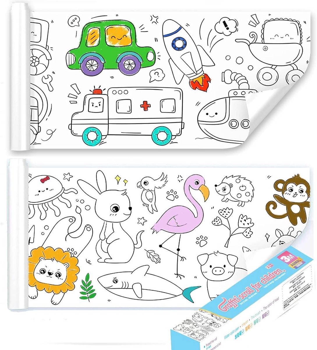SnelShoppen - 2 Pcs Snijbare Tekening Rol voor Kinderen Zelfklevend Schilderen Speelgoed 12x120 Inch Vroeg Educatieve Speelgoed voor Peuters DIY Graff