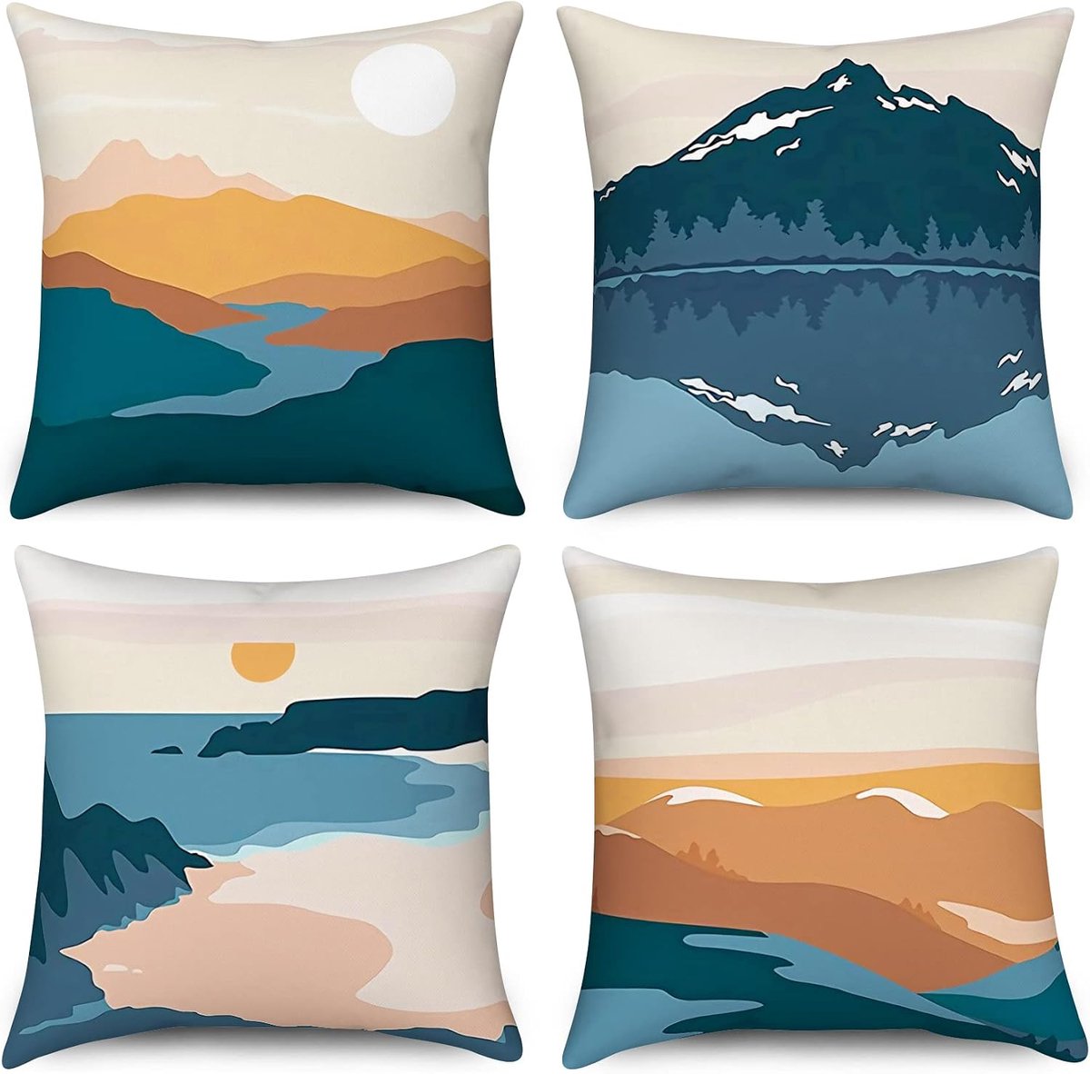 Boho Cushion Covers 40x40cm Set of 4, Hnmdmyi Abstract Mountain Sunset Sunrise Decorative Cushion Covers Mid Century - ShopVlot