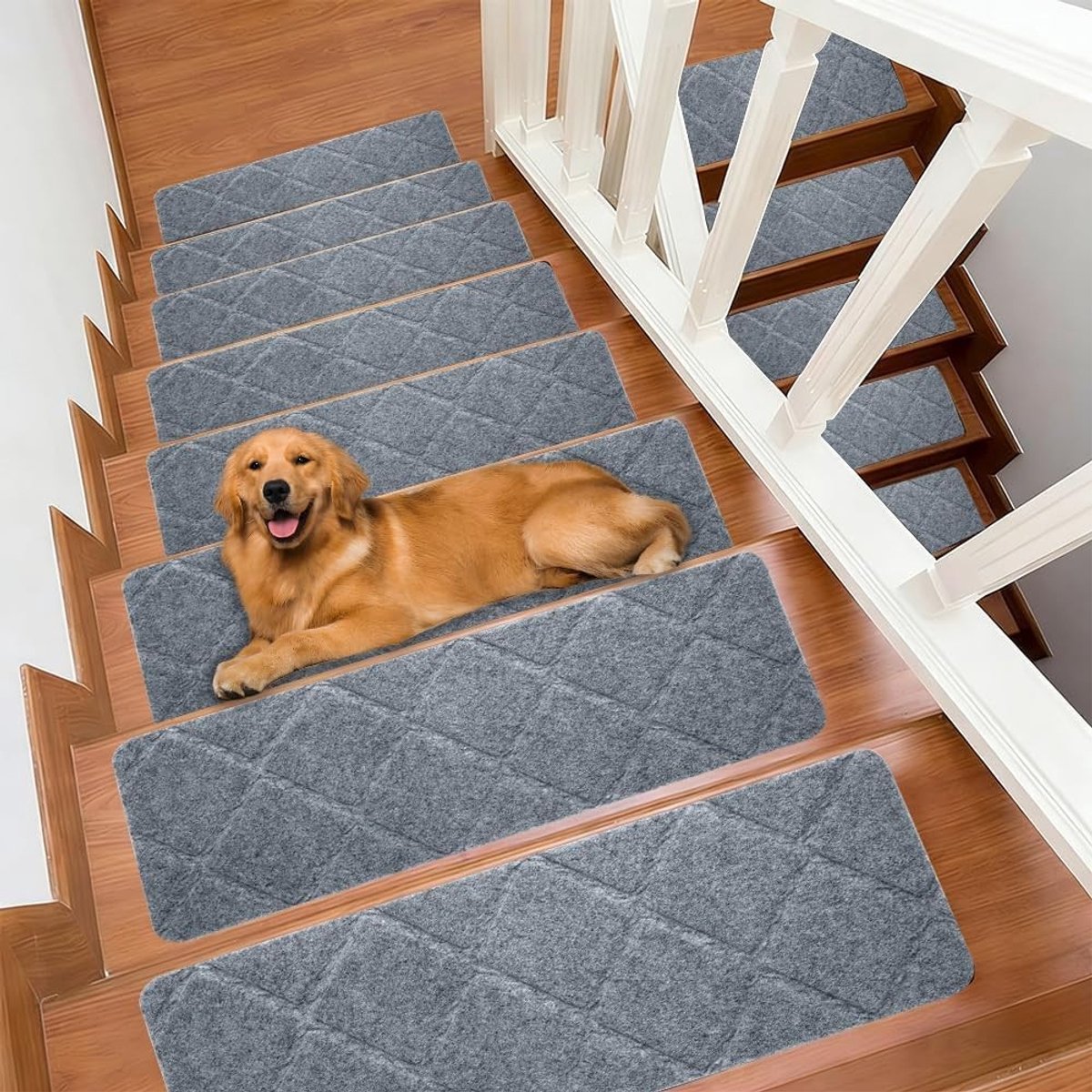 Zelfklevende Trapmatten Set van 15 Stuks 55 x 19 cm voor Binnengebruik, Geschikt voor Houten, Tegels en Marmer, Lichtgrijs