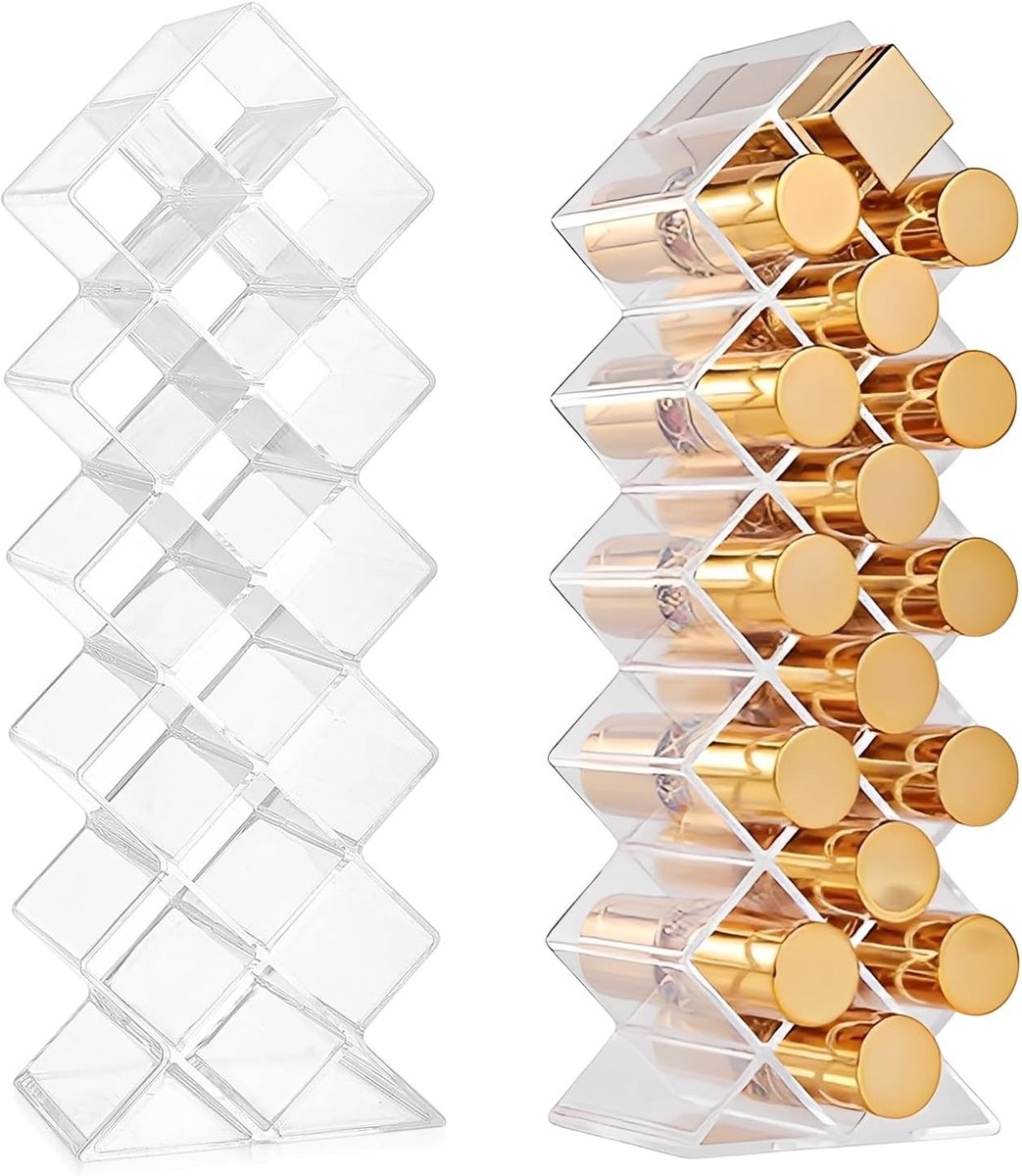 SnelShoppen - 2 stuks lippenstiftorganizer met 32 vakken, transparante verticale acryl lipstickhouder voor cosmetica, organizer voor slaapkamer en bur